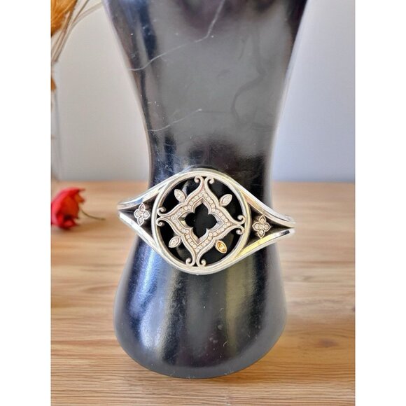 Brighton Morena Silver Swarovski Crystal Filigree Hinged Cuff Bracelet - Picture 6 of 6